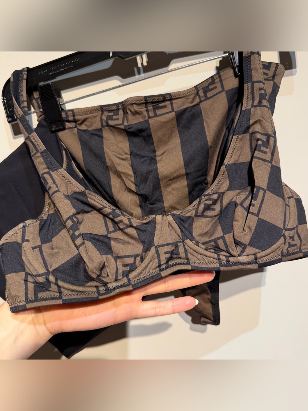 Fendi Brown and Black FF Logo Underwire Bikini Top